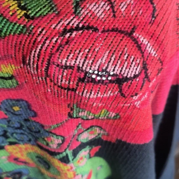 Desigual Devorah Open Front Wool Blend Cardigan Floral Artsy Boho Sz Lg Women - Picture 7 of 17